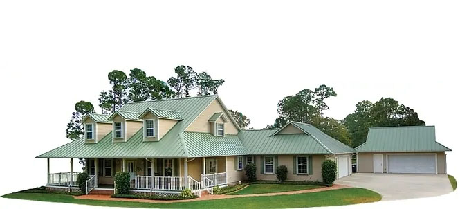 A large country home with a new metal roof.