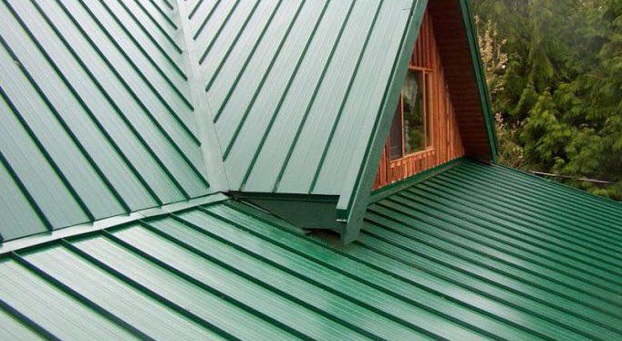 Green metal roof with clean angles.